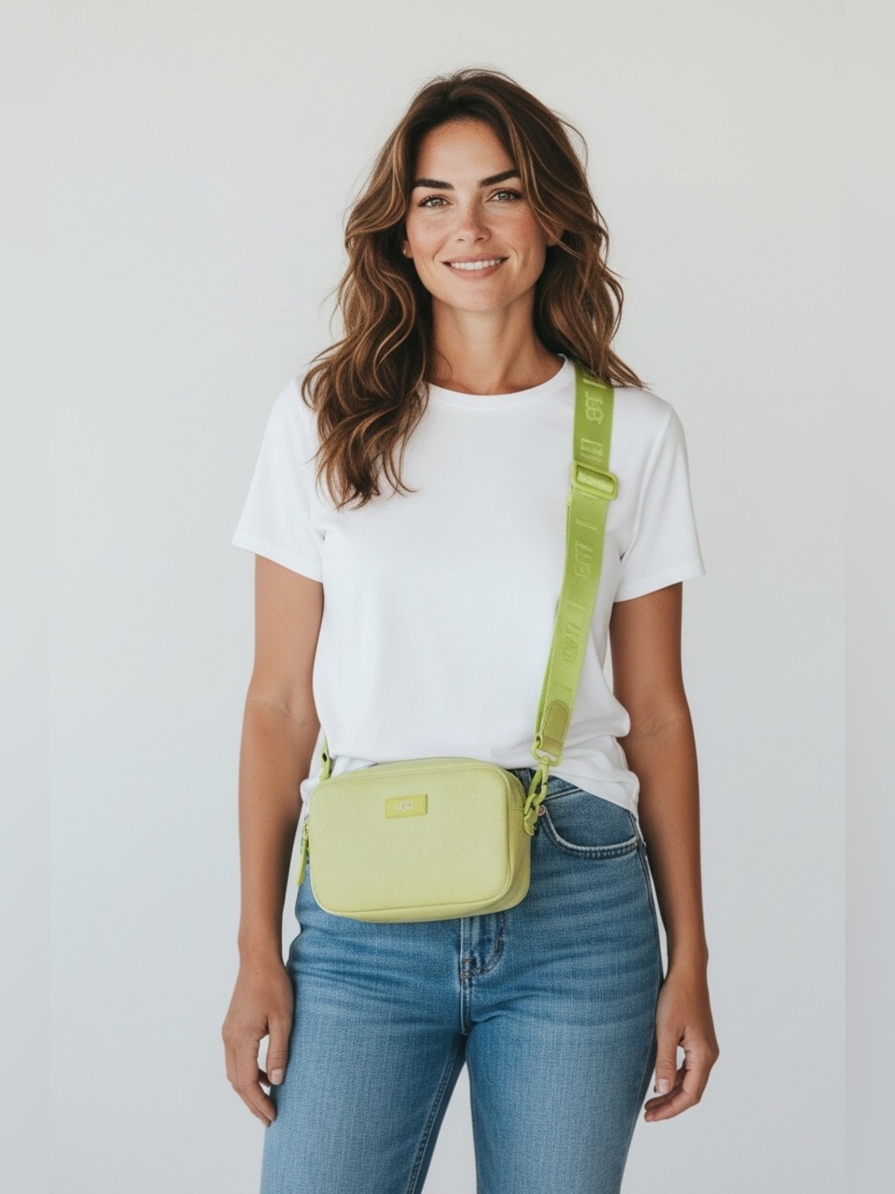 UGG Women's Janey II Clear Neon Green Crossbody Camera Bag
